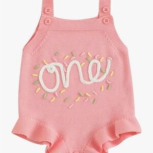Pink Baby Romper with 'One' Embroidery